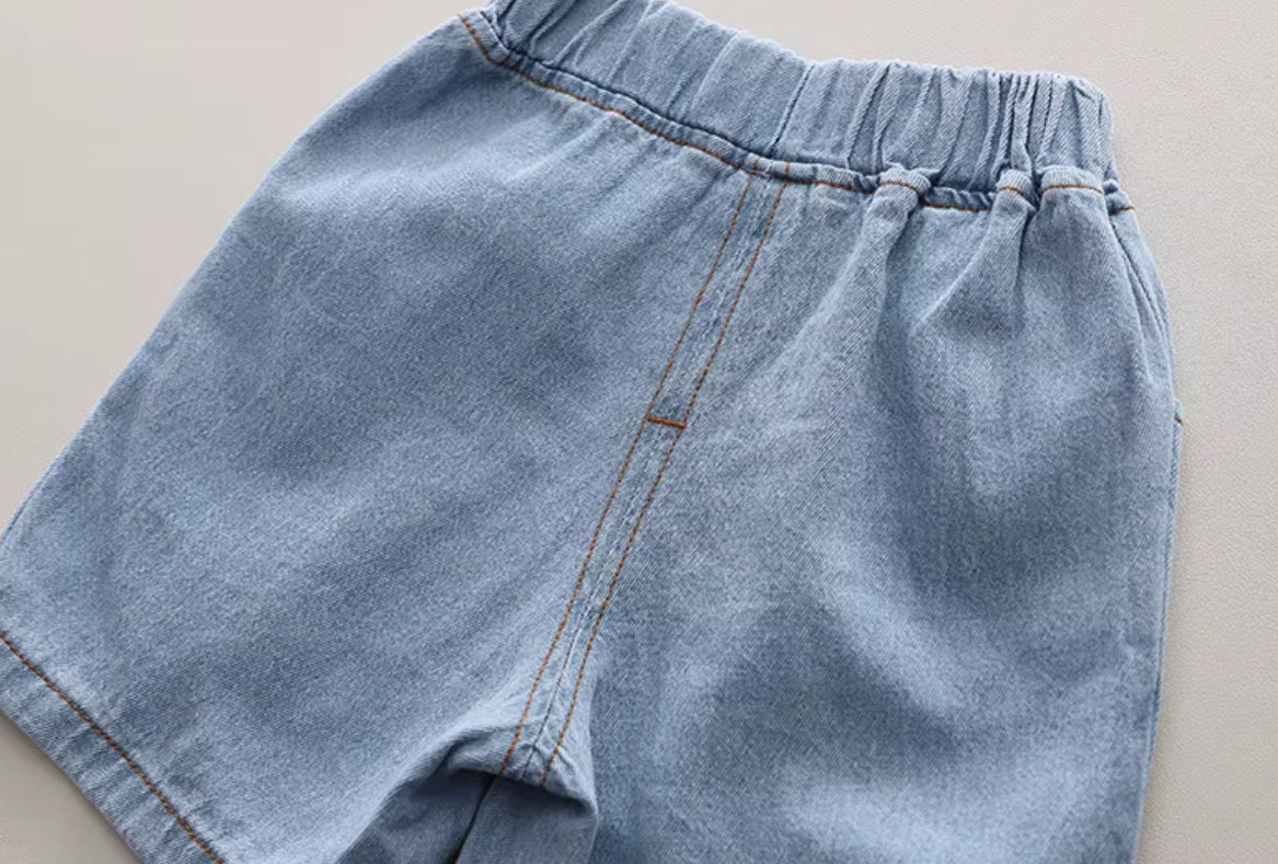 Boys Set – Bear & Car Print T-Shirt with Denim Shorts