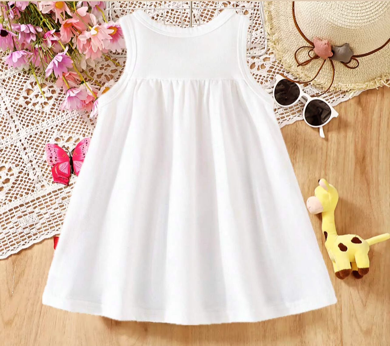 Baby Girls Short Sleeve Dress with Giraffe, Zebra, Flowers & Butterfly Print