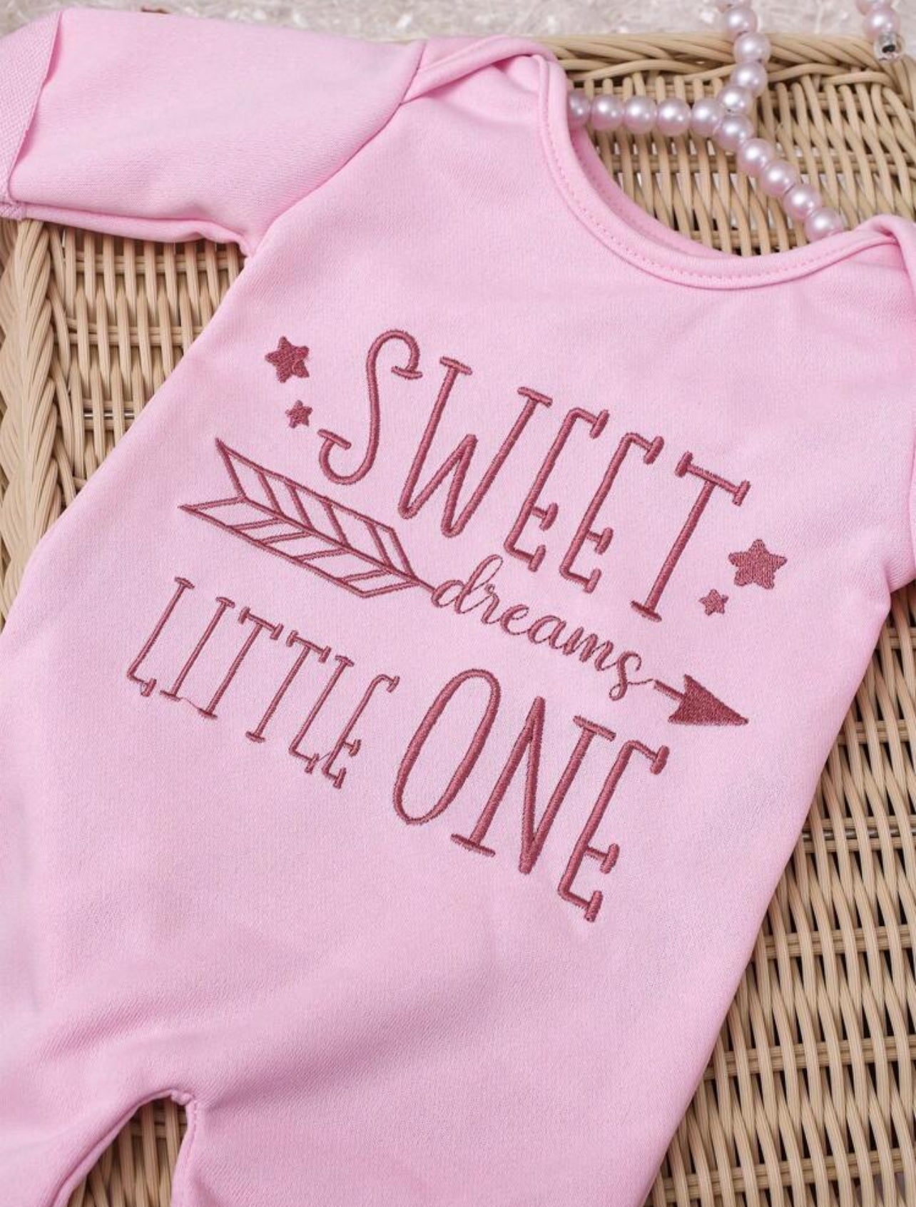 Newborn Baby Girl Outfit Embroidered Letter Romper with Bow Headband 2- Piece