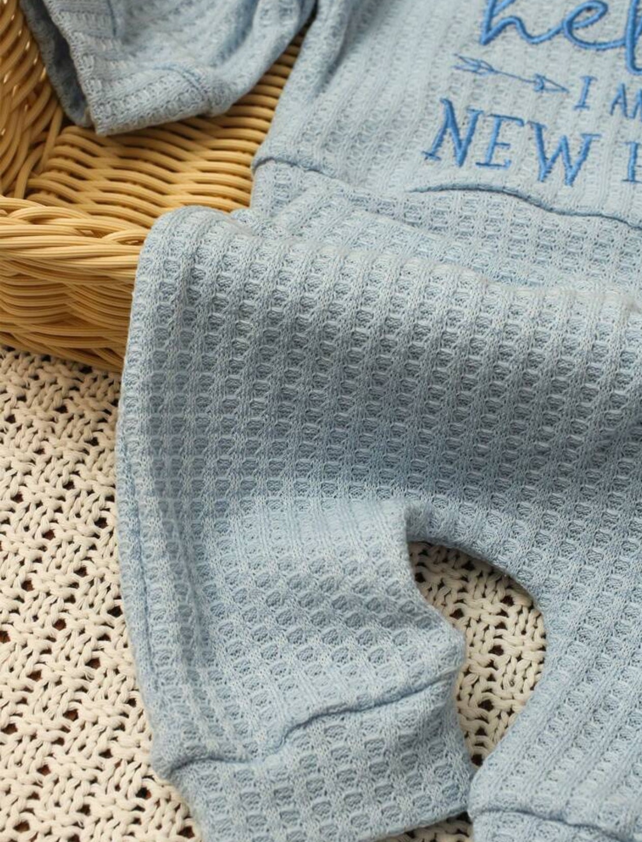 Cozy Newborn “HELLO” Embroidered 3‑Piece Newborn Photo Outfit
