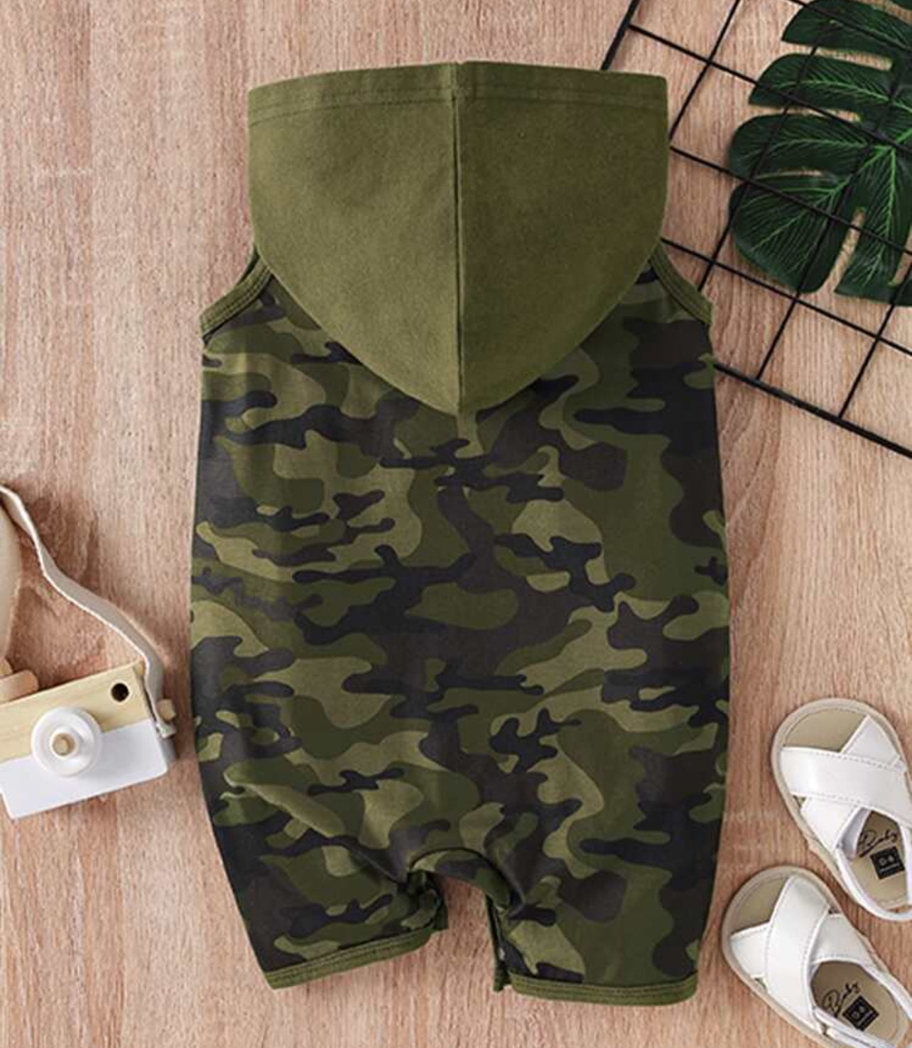 Baby Boy Camouflage Hooded Sleeveless Romper