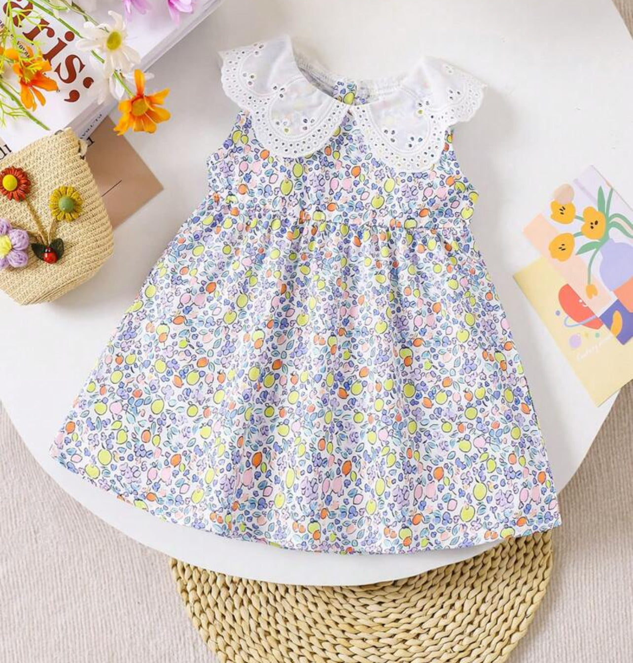 Baby Girl Cute Casual Vintage Floral Dress Ruffle Collar