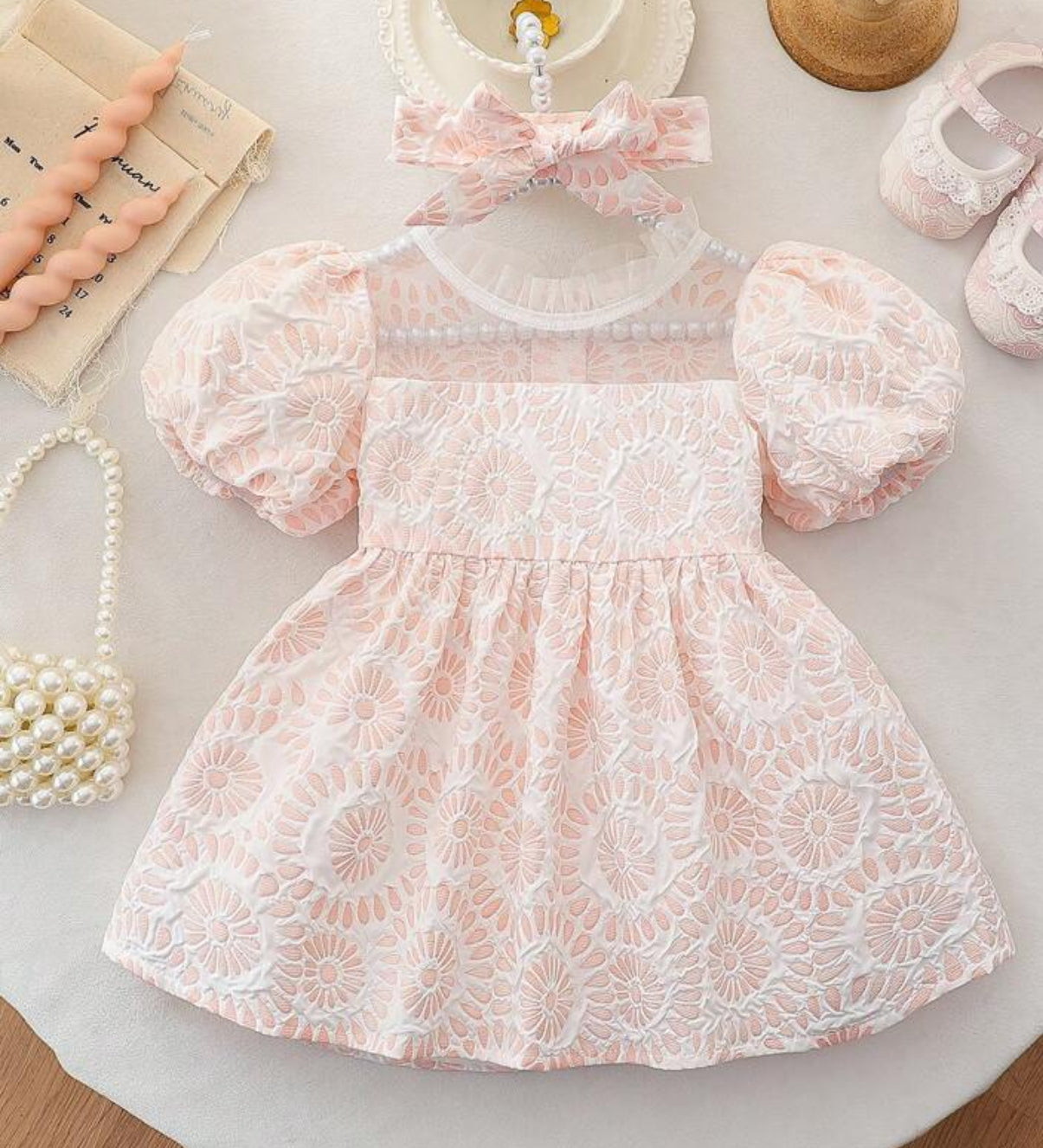 Baby Girl Floral Ruffle Sleeve Dress with Matching Headband Cute Short Sleeve Outfit for Everyday Wear & Special Occasions