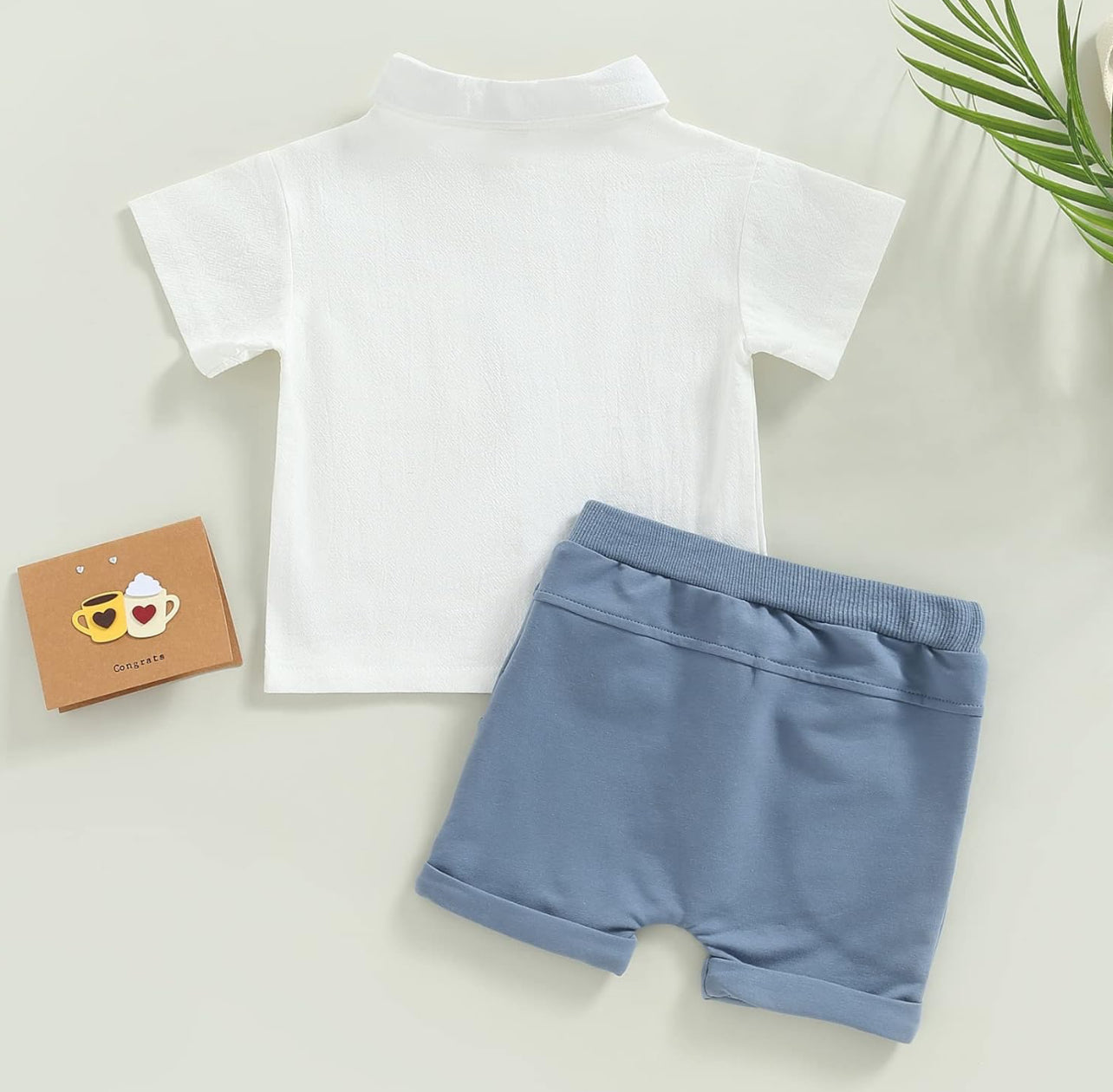Solid Color Button-Up T-Shirt & Shorts