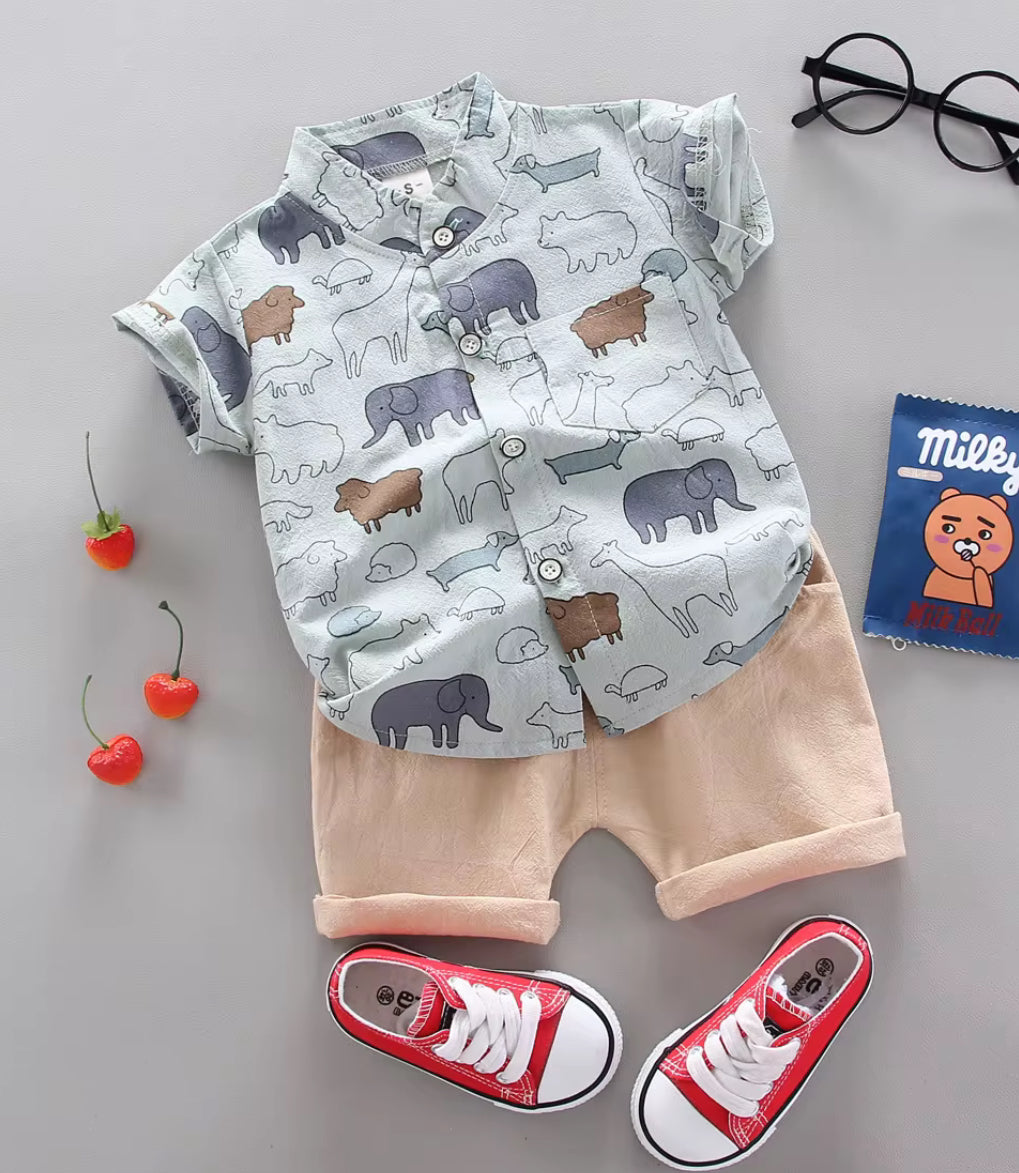 Zoo Animal Print Shirt & Shorts 2-Piece Set