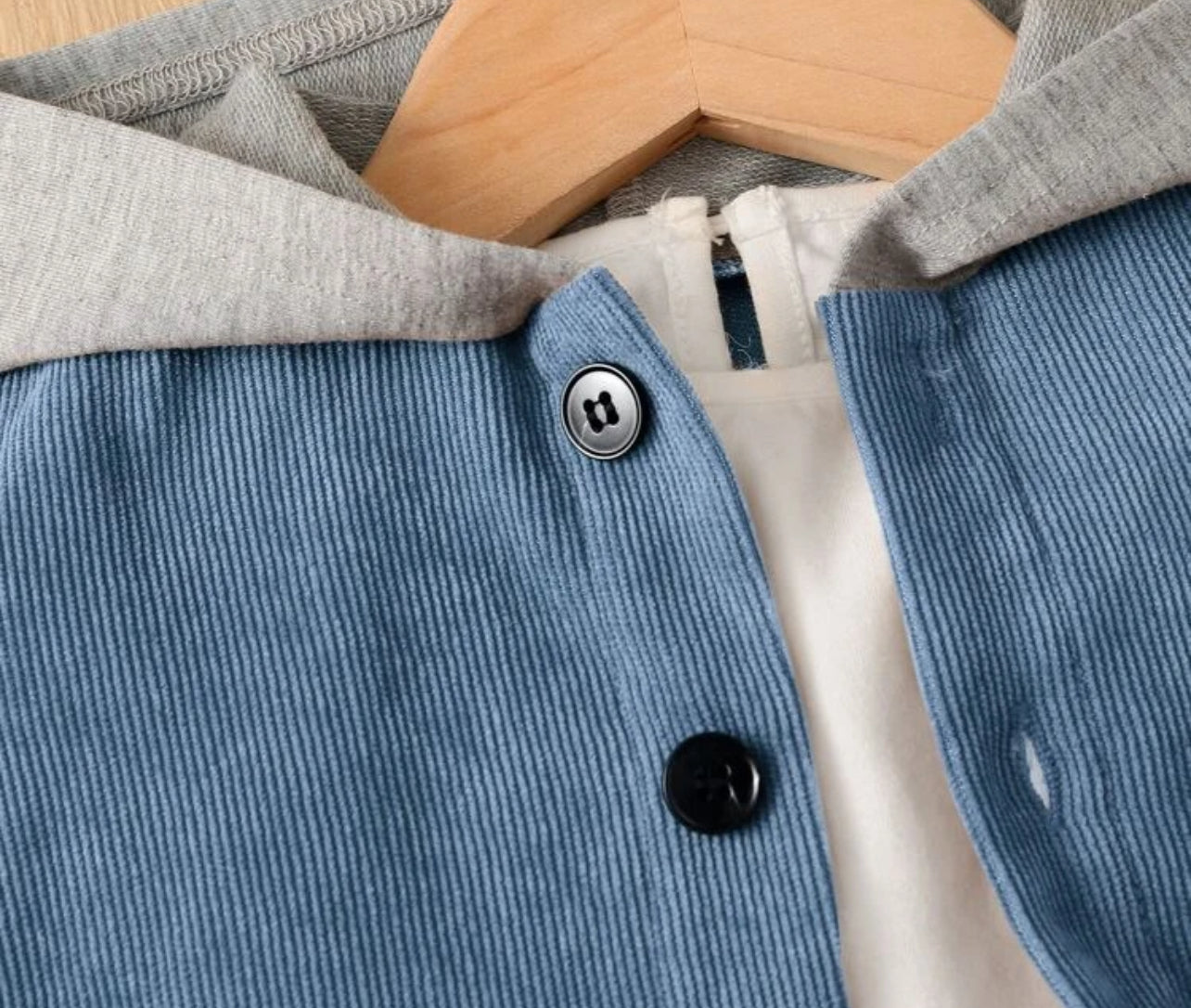 Blue Textured Hooded Coat (Tee not Included)