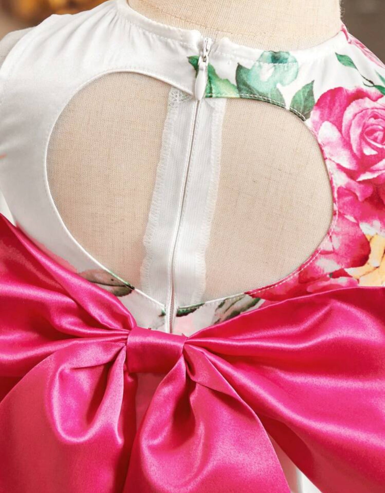 Blossom Floral Baby Dress Heart Cut-Out Back with Detachable Bow