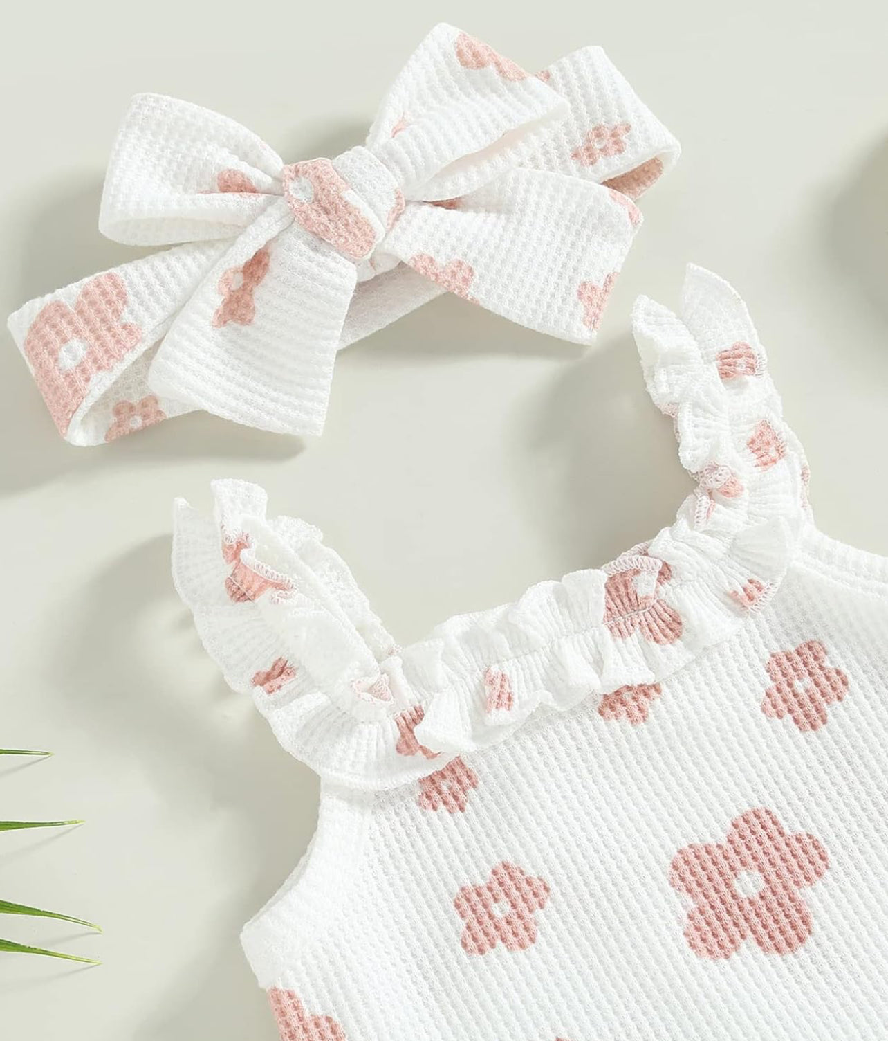 Newborn/Girl Summer Set with Floral Romper, Ruffle Bloomer Shorts & Headband