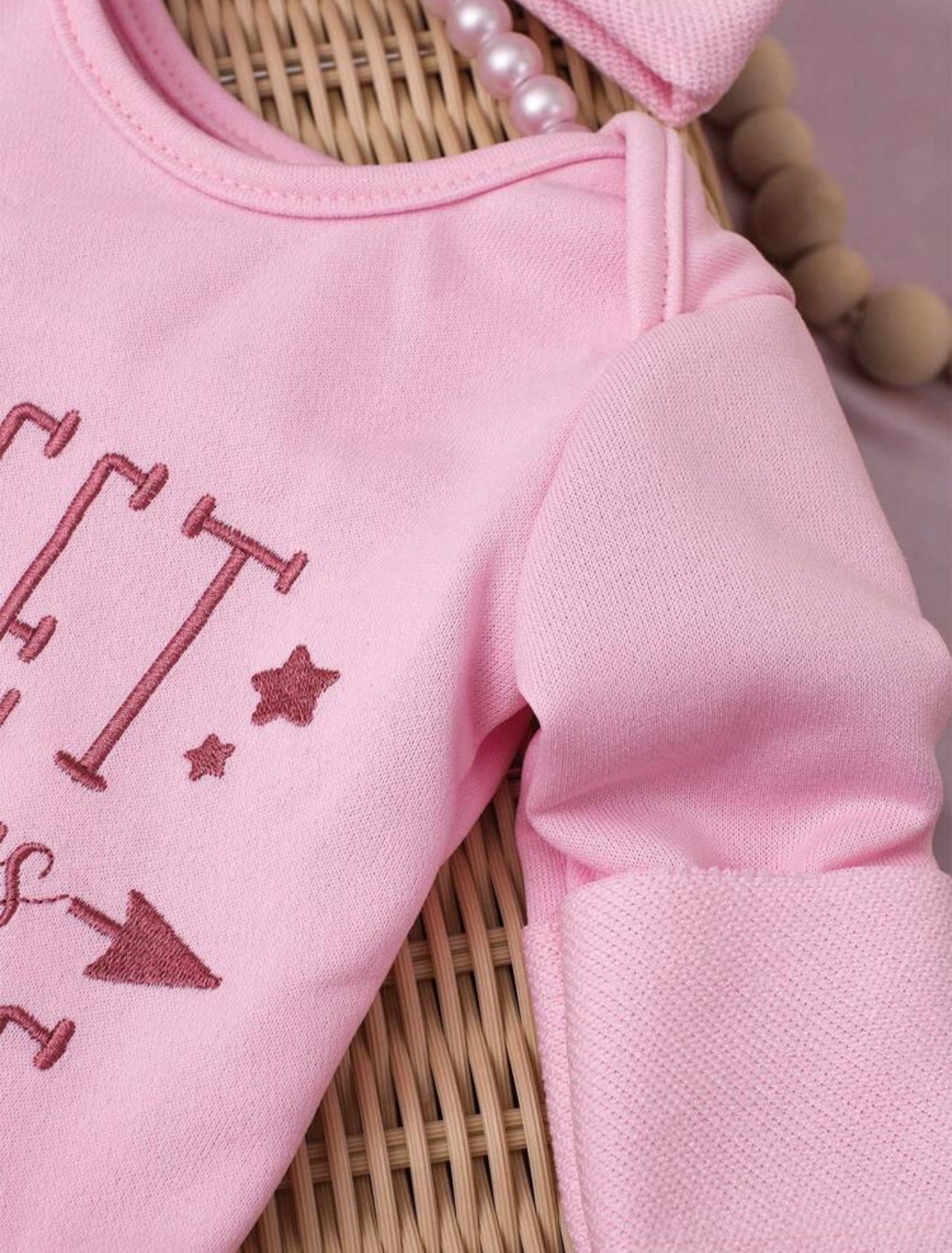 Newborn Baby Girl Outfit Embroidered Letter Romper with Bow Headband 2- Piece