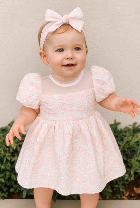 Baby Girl Floral Ruffle Sleeve Dress with Matching Headband Cute Short Sleeve Outfit for Everyday Wear & Special Occasions