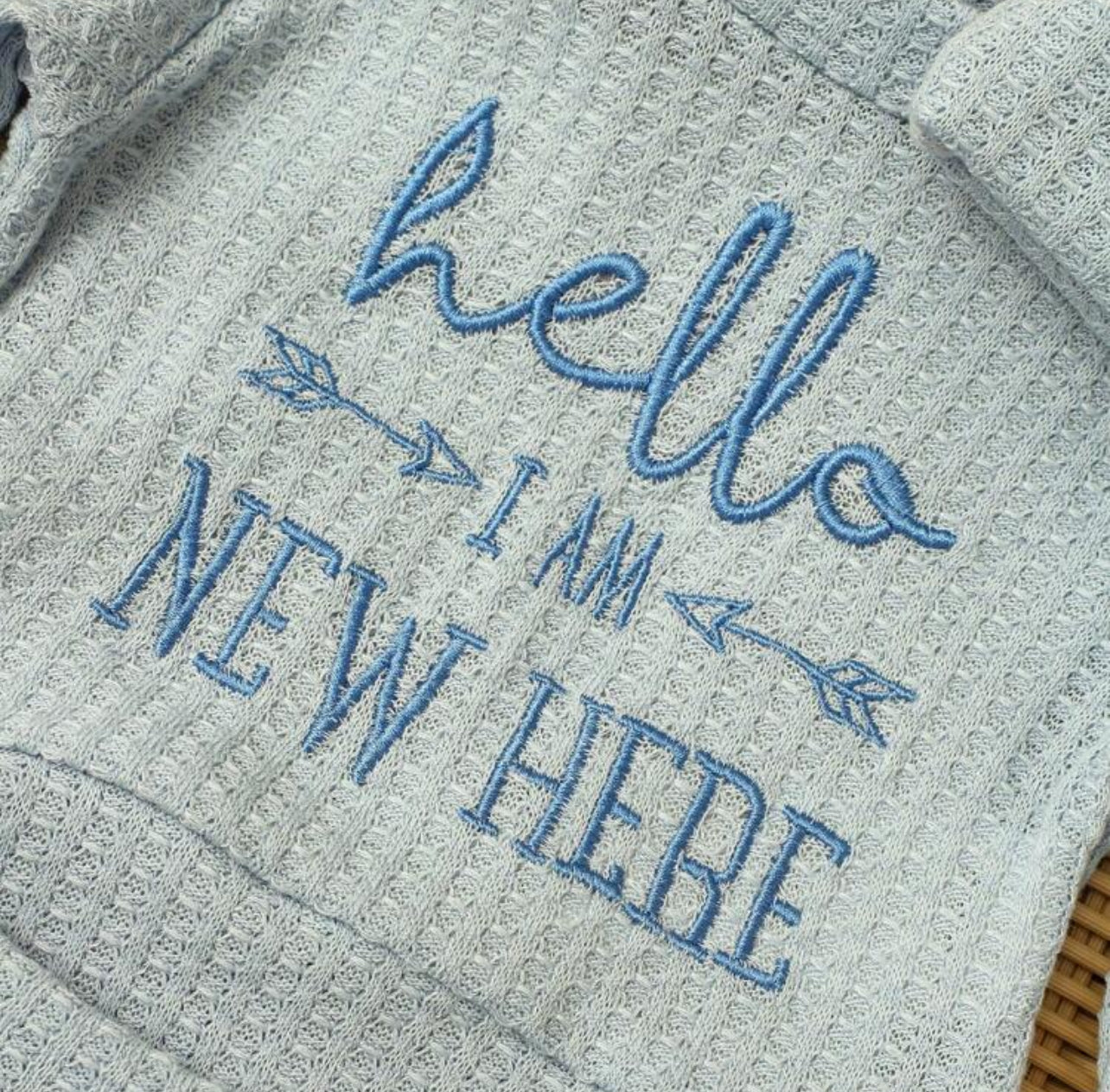 Cozy Newborn “HELLO” Embroidered 3‑Piece Newborn Photo Outfit