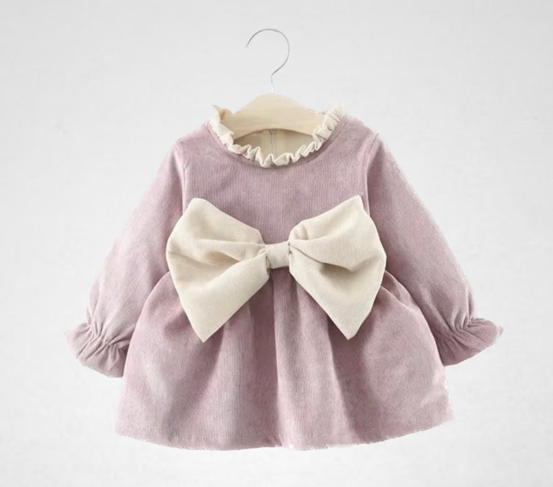 Winter Bowknot Dress Long Sleeves Warm & Soft