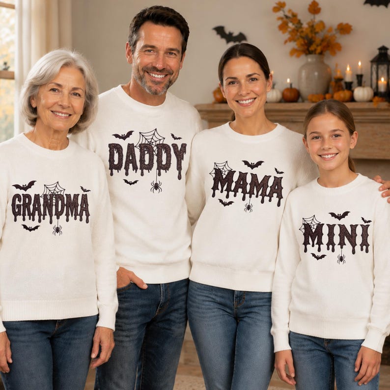 Halloween Glitter Embroidered Family Sweatshirt | Mom Grandma Daddy Mini