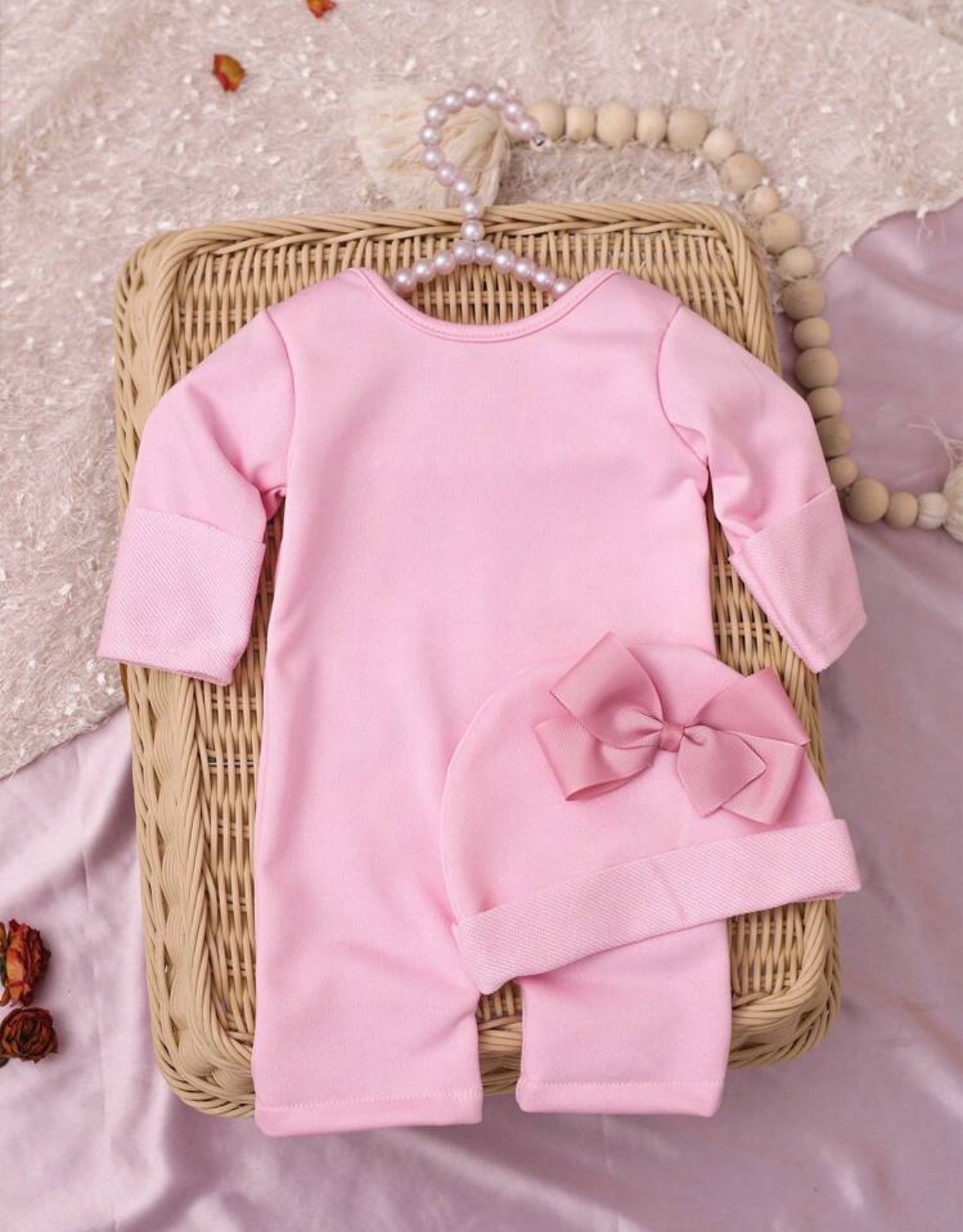 Newborn Baby Girl Outfit Embroidered Letter Romper with Bow Headband 2- Piece