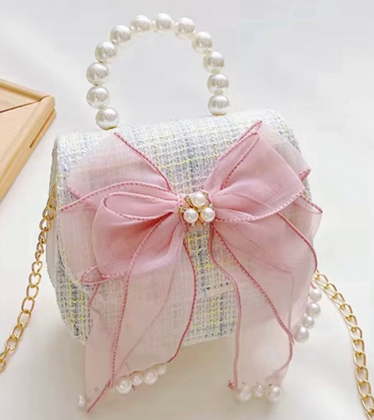 Bow Crossbody Pearl Handle Handbag