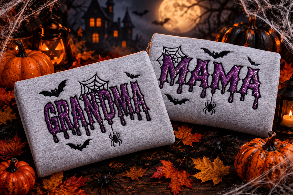 Halloween Glitter Embroidered Family Sweatshirt | Mom Grandma Daddy Mini