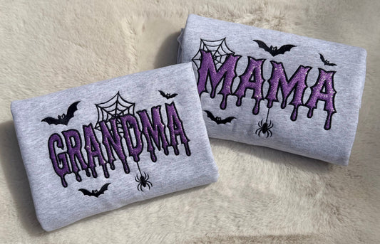 Halloween Glitter Embroidered Family Sweatshirt | Mom Grandma Daddy Mini