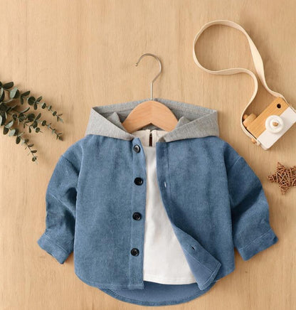 Blue Textured Hooded Coat (Tee not Included)