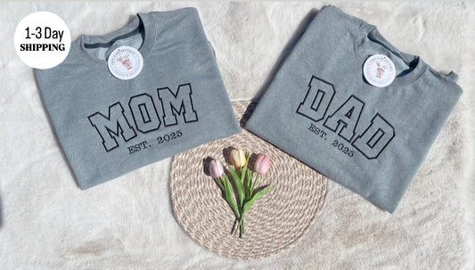 Personalized Embroidered Name Hoodie/Sweater – MOM, DAD, GIGI, WIFEY + “Est. Year” | Custom Family Gift