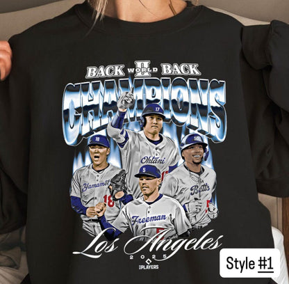 Retro Baseball Champions T-Shirt Blue & Gold “Back to Back Wins” Graphic