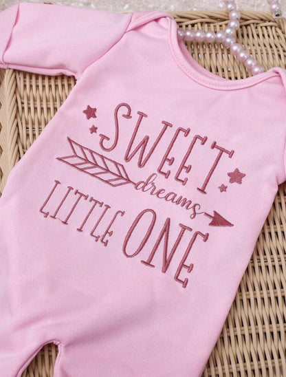 Newborn Baby Girl Outfit Embroidered Letter Romper with Bow Headband 2- Piece