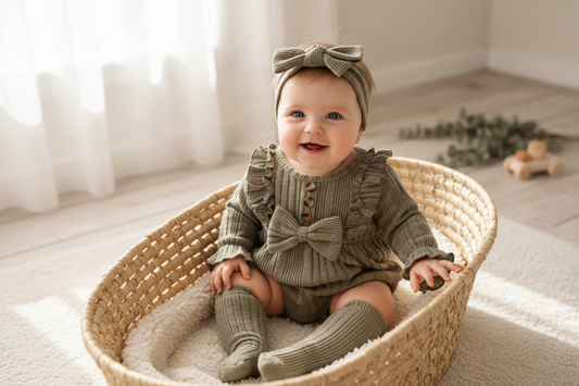 Ruffle Bow Jumpsuit, Legging Socks & Matching Headband 3pcs