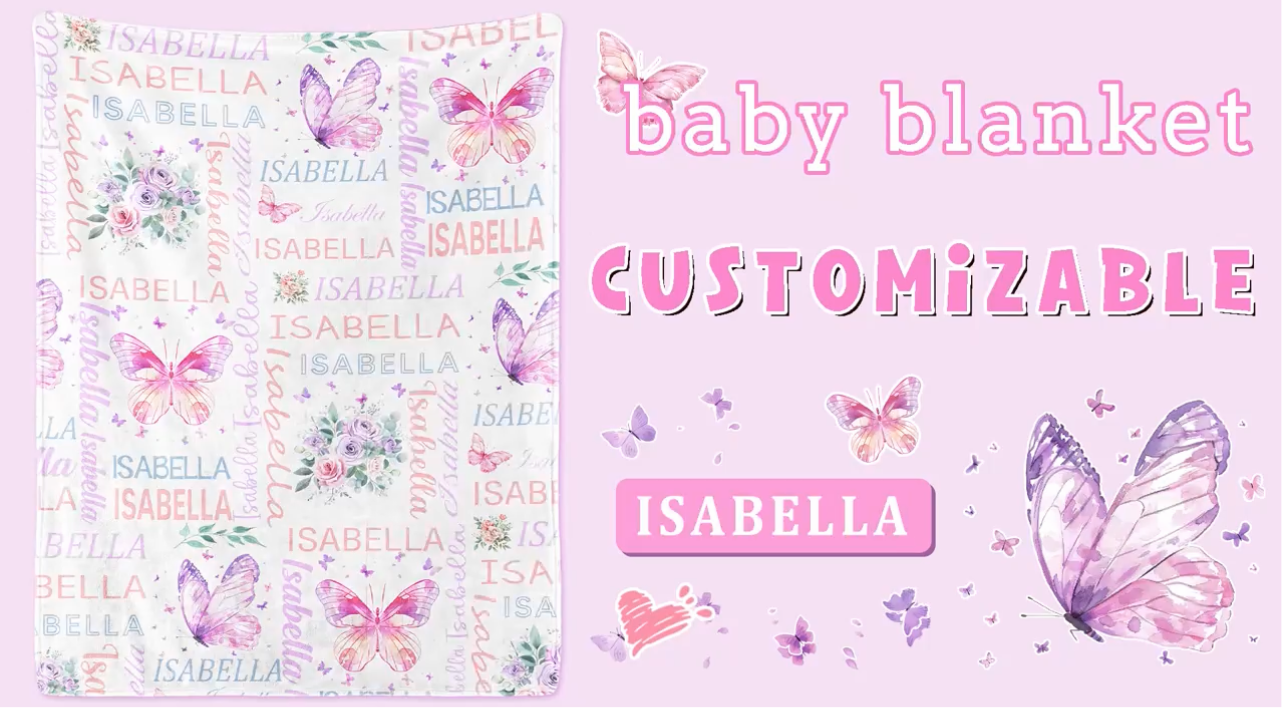 Butterfly Kids Blanket + Name Personalization
