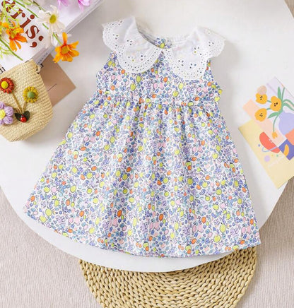 Baby Girl Cute Casual Vintage Floral Dress Ruffle Collar