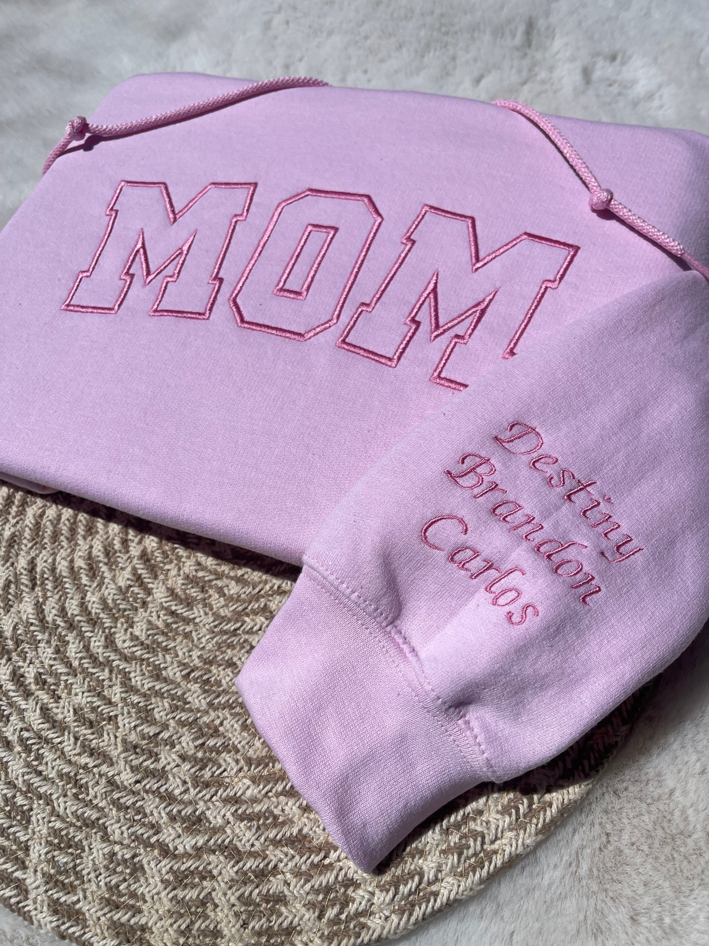 Personalized Embroidered Name Hoodie or Sweater – MOMMY, MOM, MAMA, DAD and more + Custom Sleeve name(s)