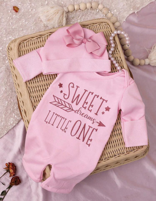 Newborn Baby Girl Outfit Embroidered Letter Romper with Bow Headband 2- Piece