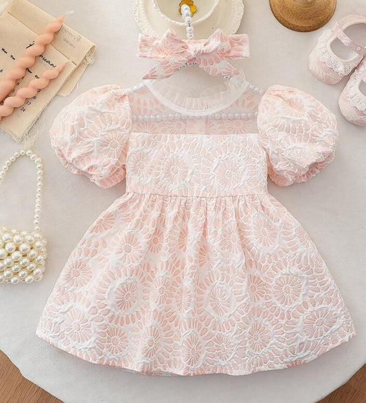 Baby Girl Floral Ruffle Sleeve Dress with Matching Headband Cute Short Sleeve Outfit for Everyday Wear & Special Occasions