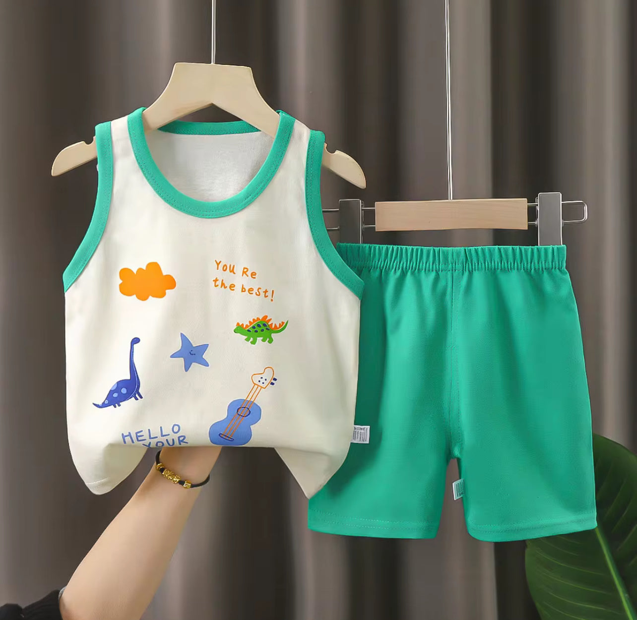 Charming Dinosaurs Cartoon Top & Shorts Set