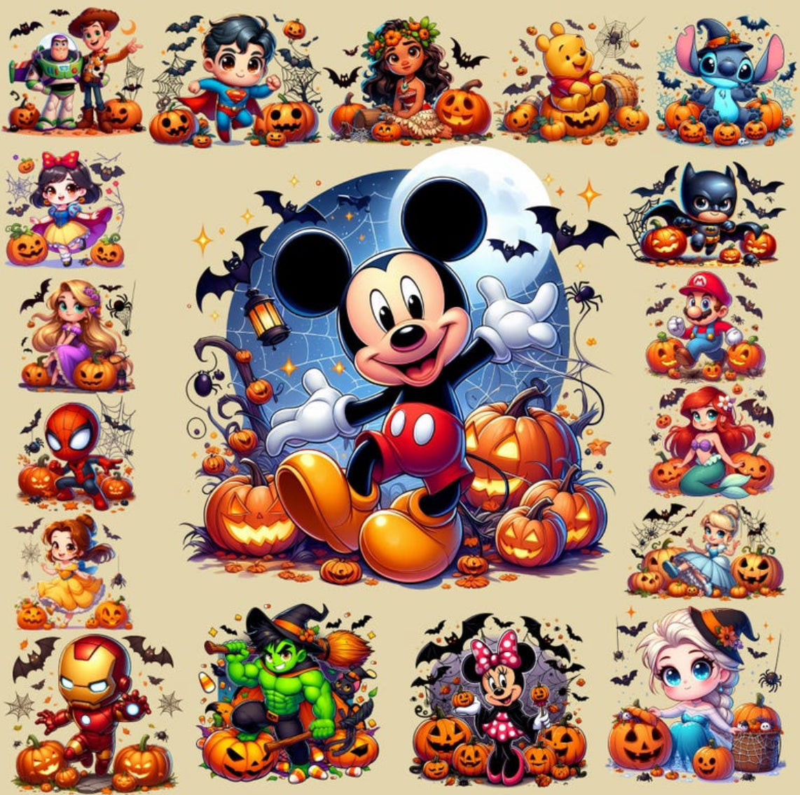 Halloween Hero & Princesses Characters T-Shirt for Kids & Adults