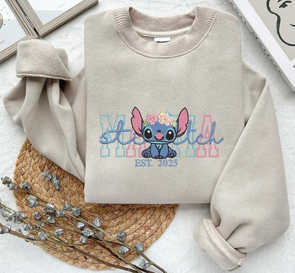 Mama Sweatshirt with Blue Alien Stitch Sleeve Name(s) Optional