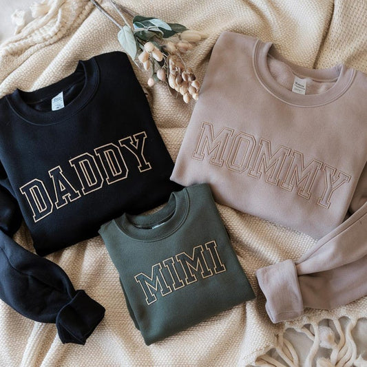 Matching Embroidered Family Sweatshirts DADDY, MOMMY, MIMI Design Adult & Toddler