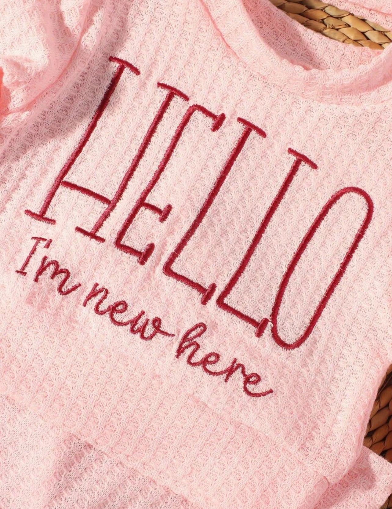 Newborn 'HELLO' Embroidered 3-Piece Outfit Cozy Baby Photoshoot Set