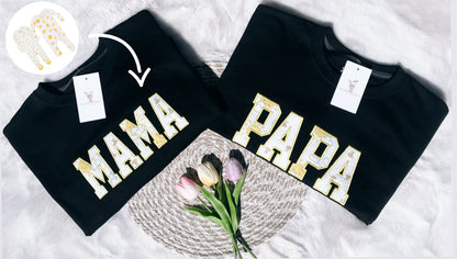 Keepsake Sweatshirt with Special Fabric Letters | Custom MAMA, PAPA, GIGI, ABUELA add Sleeve Name(s)