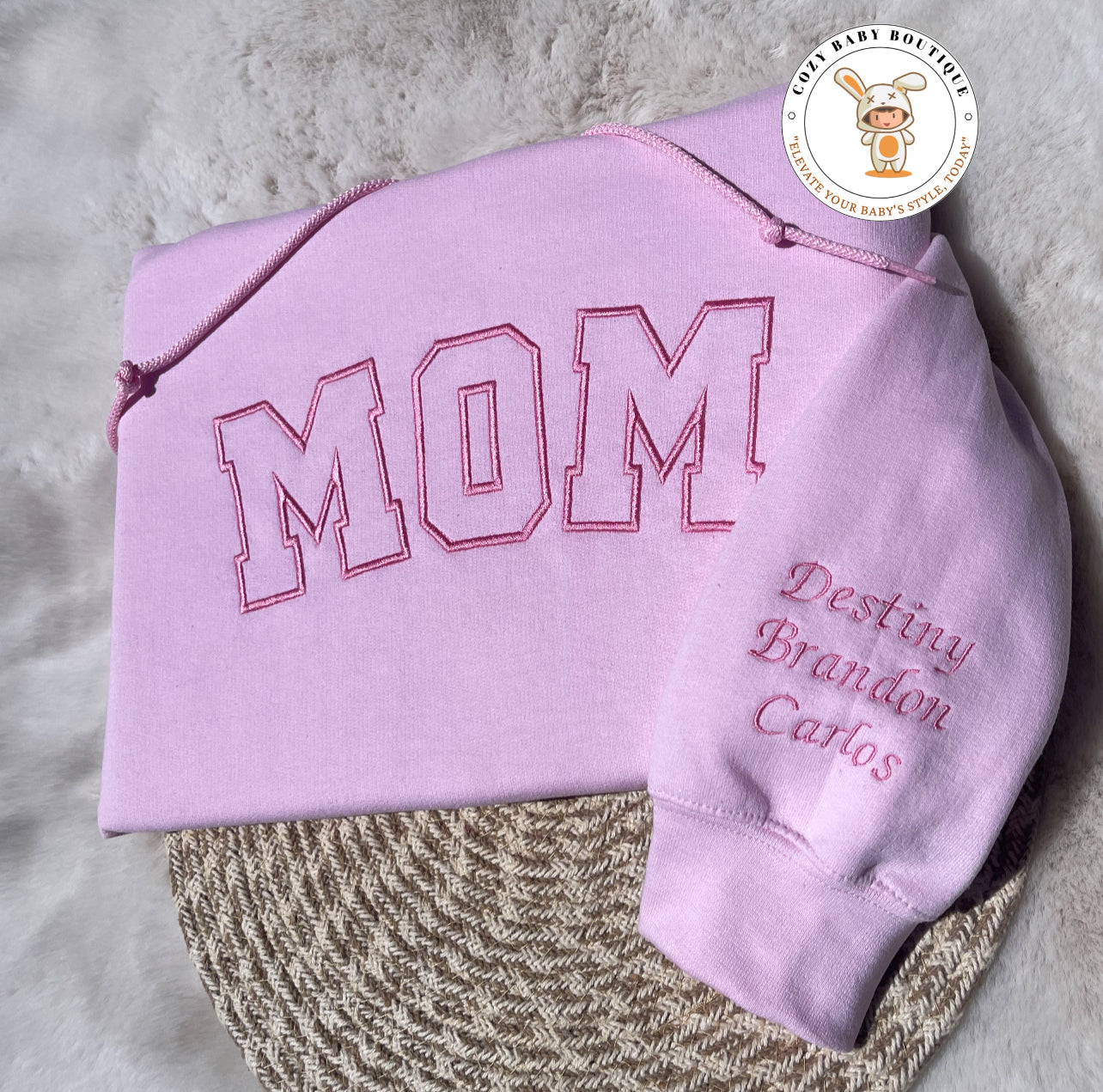 Personalized Embroidered Name Hoodie or Sweater – MOMMY, MOM, MAMA, DAD and more + Custom Sleeve name(s)