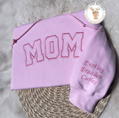 Personalized Embroidered Name Hoodie or Sweater – MOMMY, MOM, MAMA, DAD and more + Custom Sleeve name(s)