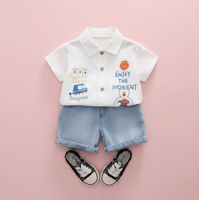 Boys Casual Summer 2 Pcs Set  Denim Shorts