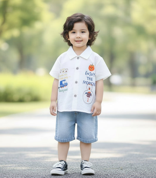 Boys Casual Summer 2 Pcs Set  Denim Shorts