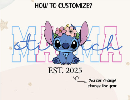 Mama Sweatshirt with Blue Alien Stitch Sleeve Name(s) Optional