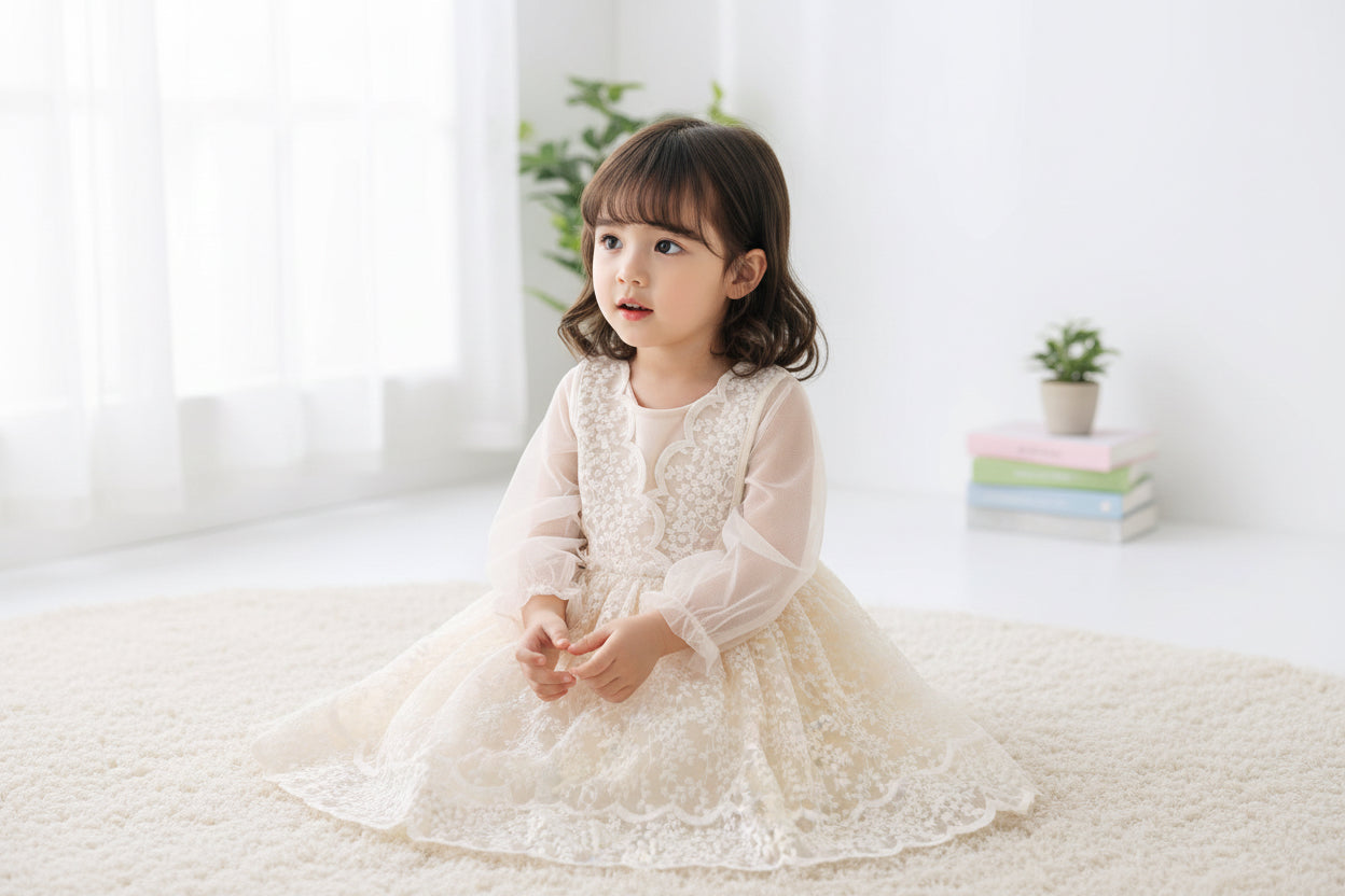 Girls Dress Embroidered Mesh Lace