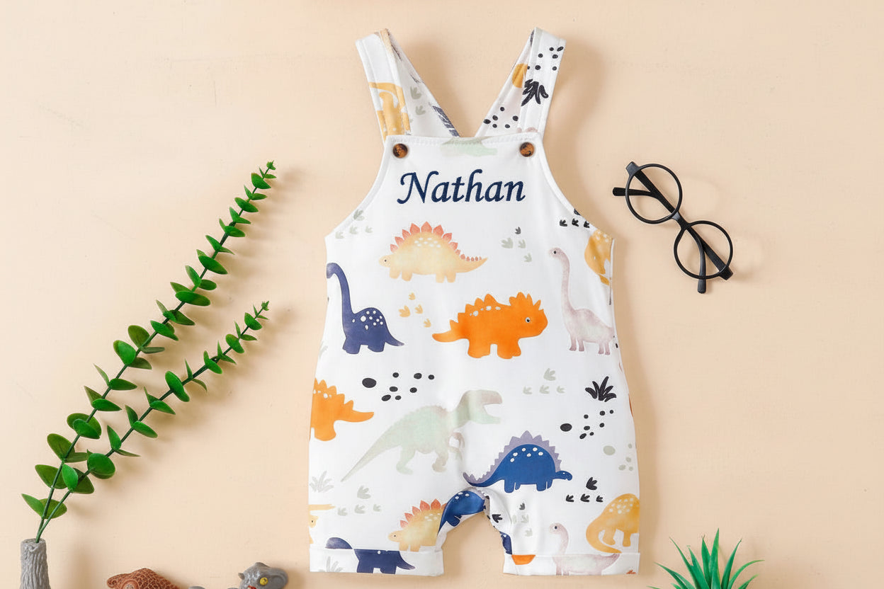 Baby Boy Cartoon Dinosaur Overalls