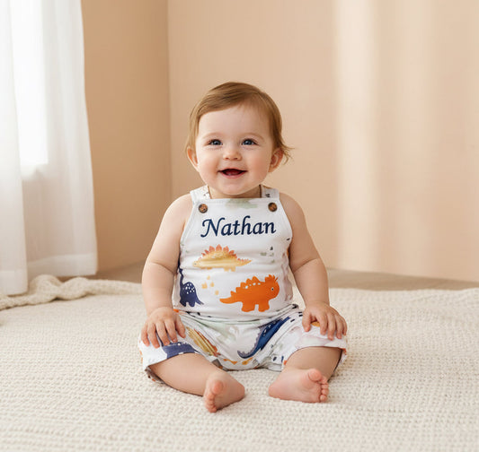 Baby Boy Cartoon Dinosaur Overalls