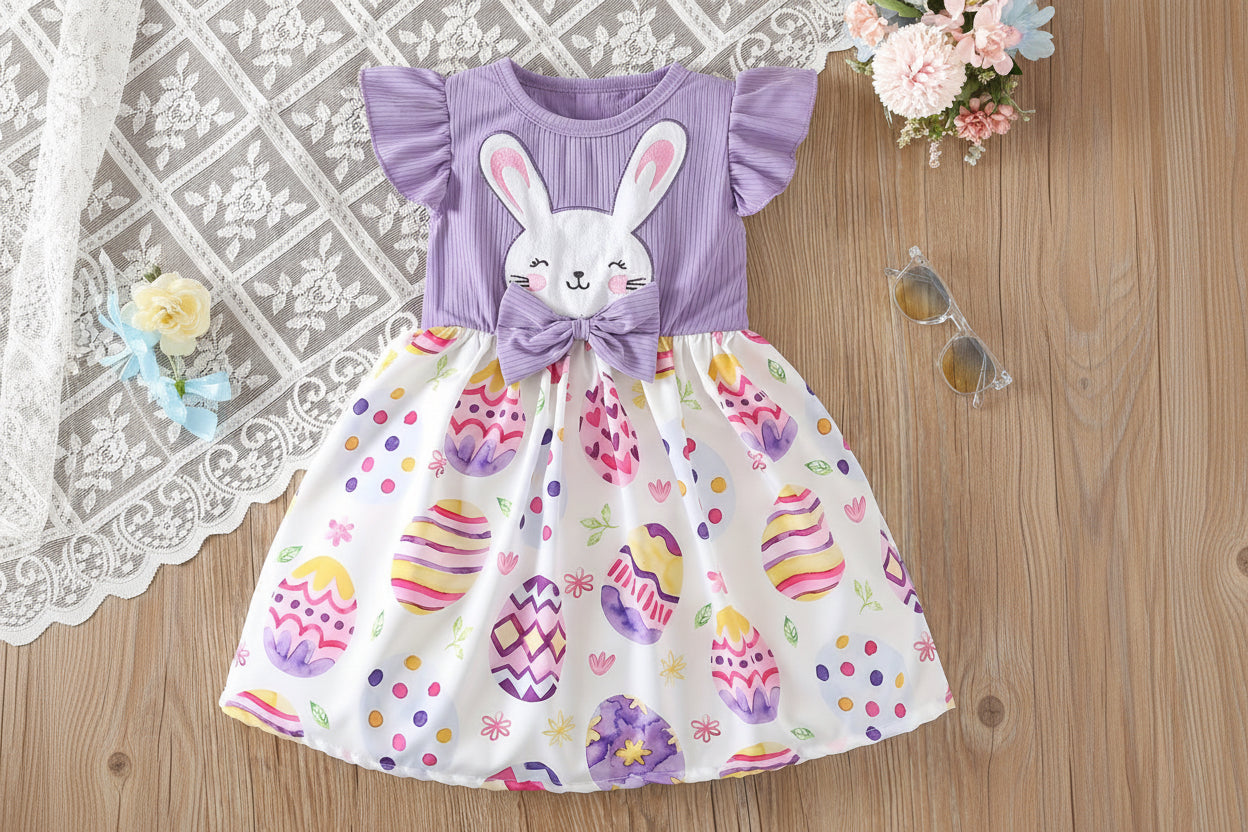 Easter Baby Girl Dress Bunny & Egg Print