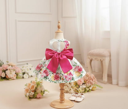 Big Bow Blossom Floral Dress Heart Cut-Out Detachable Bow