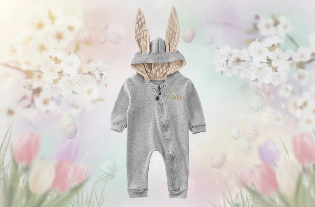 Bunny Big Ears Jumpsuit Romper + Personalized chest