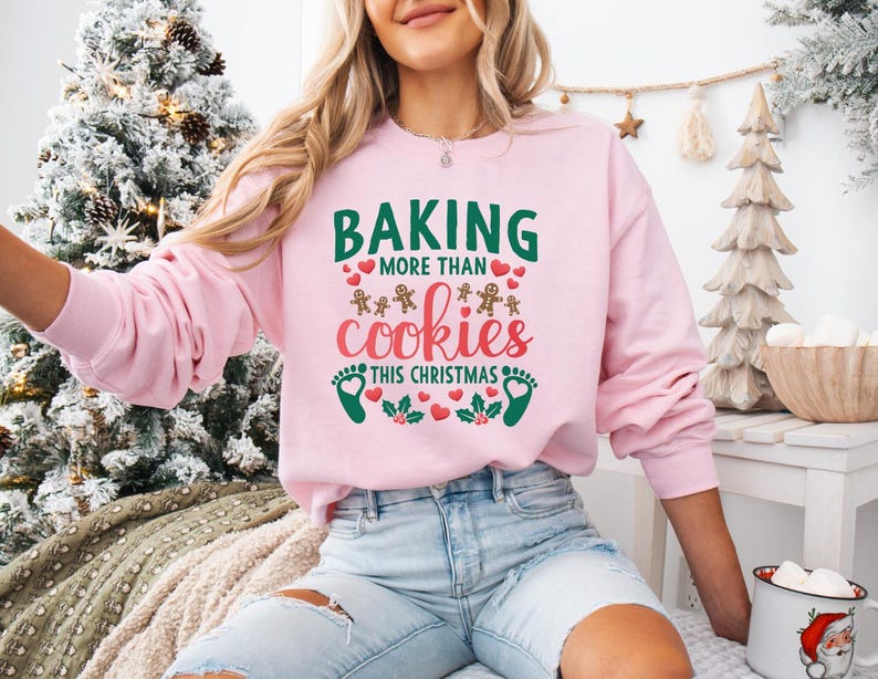 “Baking More Than Cookies This Year” Maternity Christmas Shirt Cute Holiday Pregnancy Reveal Tee