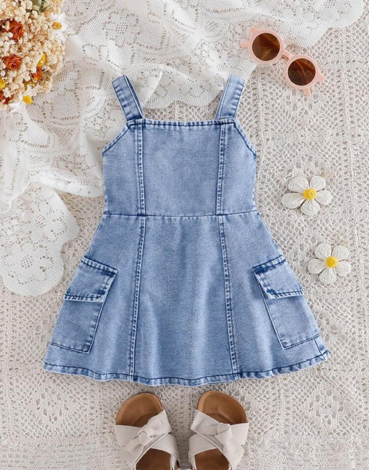 Toddler Girl Denim Overall Dress Casual Summer Spaghetti Strap